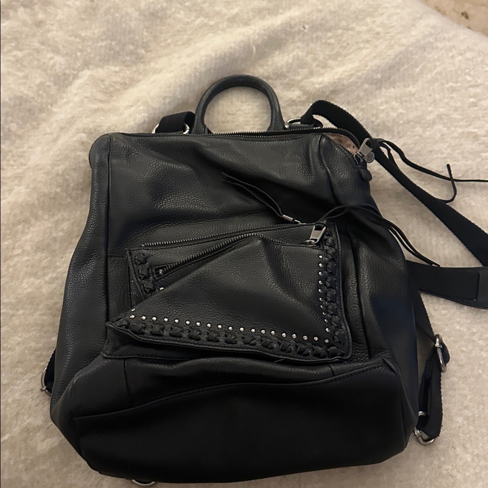 The Sak Black Leather Backpack with Studded Pocket